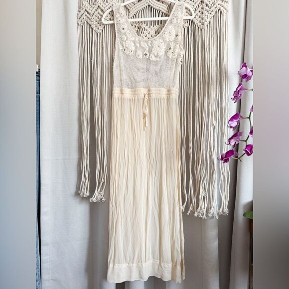 Lulus Sweet Escape Beige Sheer Mesh Swim Cover-Up Dress – Size Large - Picture 1 of 4